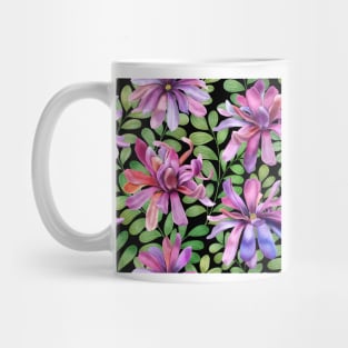 Tropical Magnolia Stellata flowers and leaves on black background. Fantasy watercolor botanical illustration. Exotic Star Magnolia flower blossom Mug